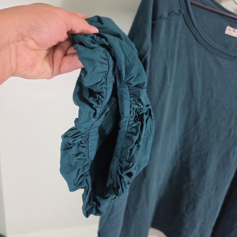Free People We The Free Blossom Tee Junebug Teal Puff Sleeve Oversized Size XL - Picture 4 of 8